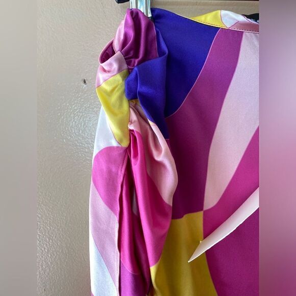 Retrofete Gav Silk Skirt bright print high slit geometric midi wrap Revolve S - Picture 13 of 14